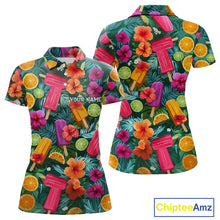 Load image into Gallery viewer, Womens Golf Polo Shirt Tropical Popsicle Paradise Pattern Tropical Leaves Custom Name, Womens Golf Shirt NHT539