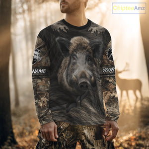 Personalized Wild Boar Hunting Camo Full Printing Shirts Boar Hunting Gifts Gift for Hunters NHT135