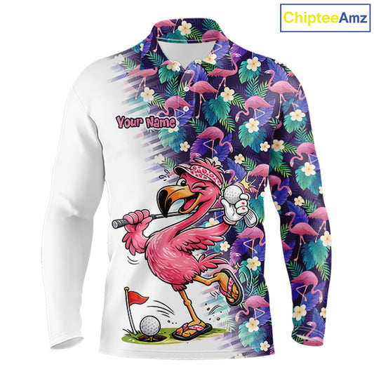 Funny Pink Flamingo Tropical Pattern Golf Polo Shirt Custom Golf Shirts For Men NHT547