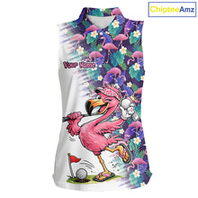 Load image into Gallery viewer, Funny Pink Flamingo Tropical Pattern Golf Womens Sleeveless Polo Shirt Custom Golf Shirts For Men NHT547