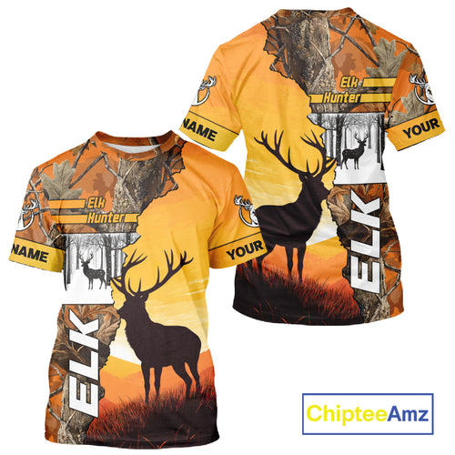 Elk Hunting Shirt Personalized 3D All Over Print Orange Autumn camo, Elk Hunting Shirt NHT137