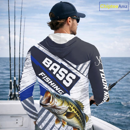Personalized Bass Fishing Jerseys For Fishing Team, Largemouth Bass Hooded Fishing Shirt Long Sleeve NHT918