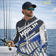 Load image into Gallery viewer, Personalized Marlin Fishing Jerseys For Fishing Team, Marlin Hooded Fishing Shirt Long Sleeve NHT919
