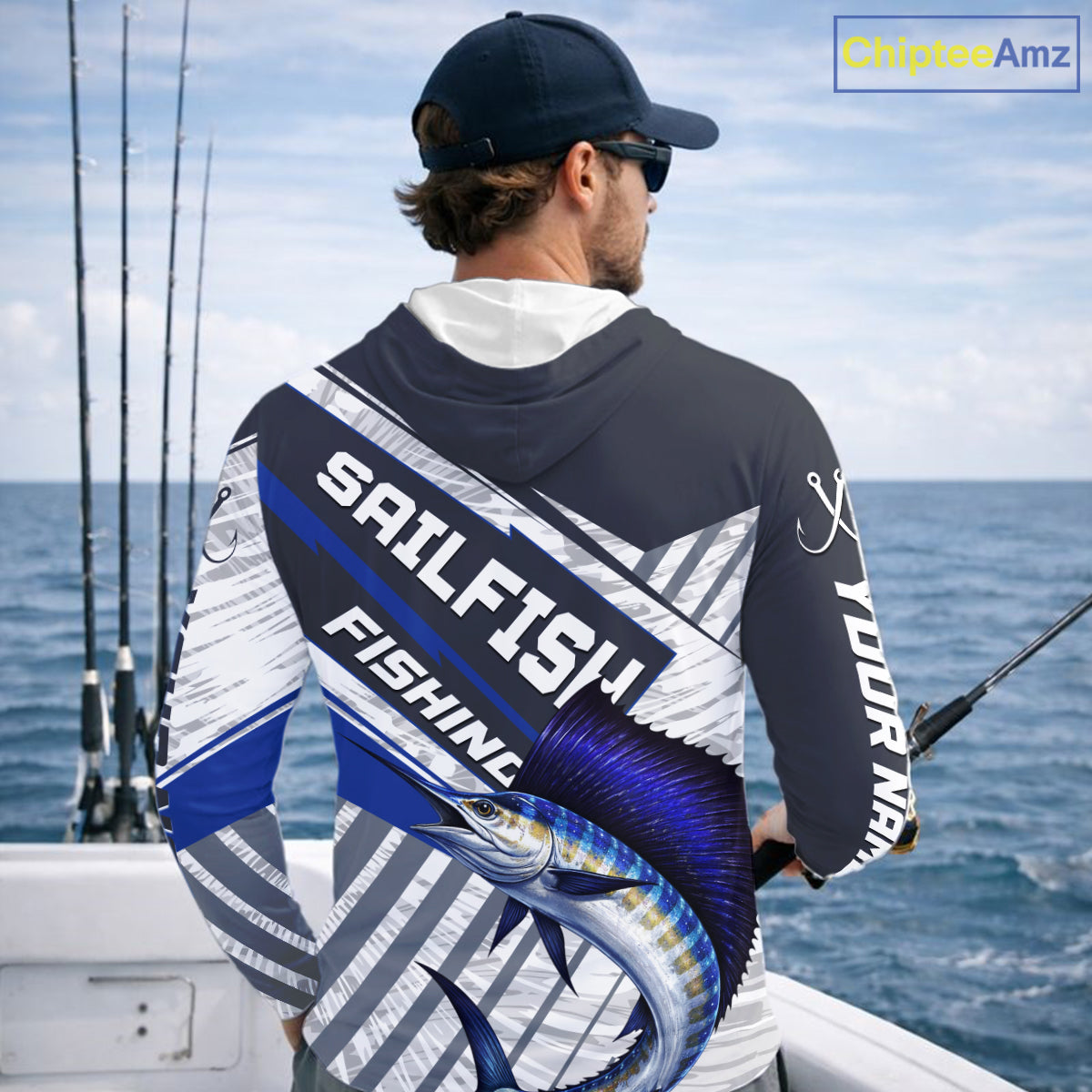 Personalized Sailfish Fishing Jerseys For Fishing Team, Sailfish Hooded Fishing Shirt Long Sleeve NHT920