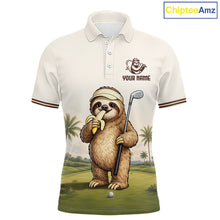 Load image into Gallery viewer, Personalized Funny Sloth Mens Golf Polo Shirt – Funny Golfer Polo For Men NHT928