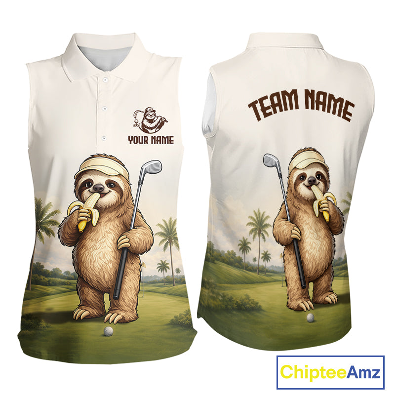 Personalized Funny Sloth Womens Sleeveless Golf Polo Shirt – Funny Golfer Polo For Women NHT928