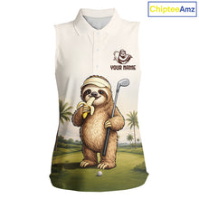 Load image into Gallery viewer, Personalized Funny Sloth Womens Sleeveless Golf Polo Shirt – Funny Golfer Polo For Women NHT928