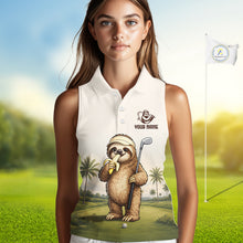 Load image into Gallery viewer, Personalized Funny Sloth Womens Sleeveless Golf Polo Shirt – Funny Golfer Polo For Women NHT928
