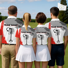 Load image into Gallery viewer, Mens Disc Golf Polo Shirt Custom Name White And Red Disc Golf Basket Golf Shirts Personalized NHN0048