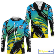 Load image into Gallery viewer, Personalized Mahi Mahi Fishing Shirts Long Sleeve Custom Team Name, Hooded Fishing Jersey For Men NHT479