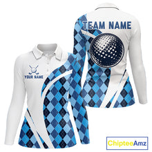Load image into Gallery viewer, White And Green Argyle Pattern Womens Golf Polo Shirt Custom Golf Polo Best Golf Gifts NHT561
