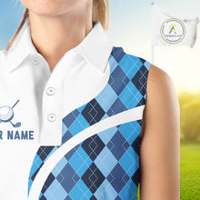 Load image into Gallery viewer, White And Green Argyle Pattern Womens Sleeveless Golf Polo Shirt Custom Golf Polo Best Golf Gifts NHT561