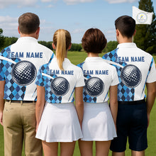 Load image into Gallery viewer, White And Green Argyle Pattern Mens Golf Polo Shirt Custom Golf Polo Best Golf Gifts NHT561
