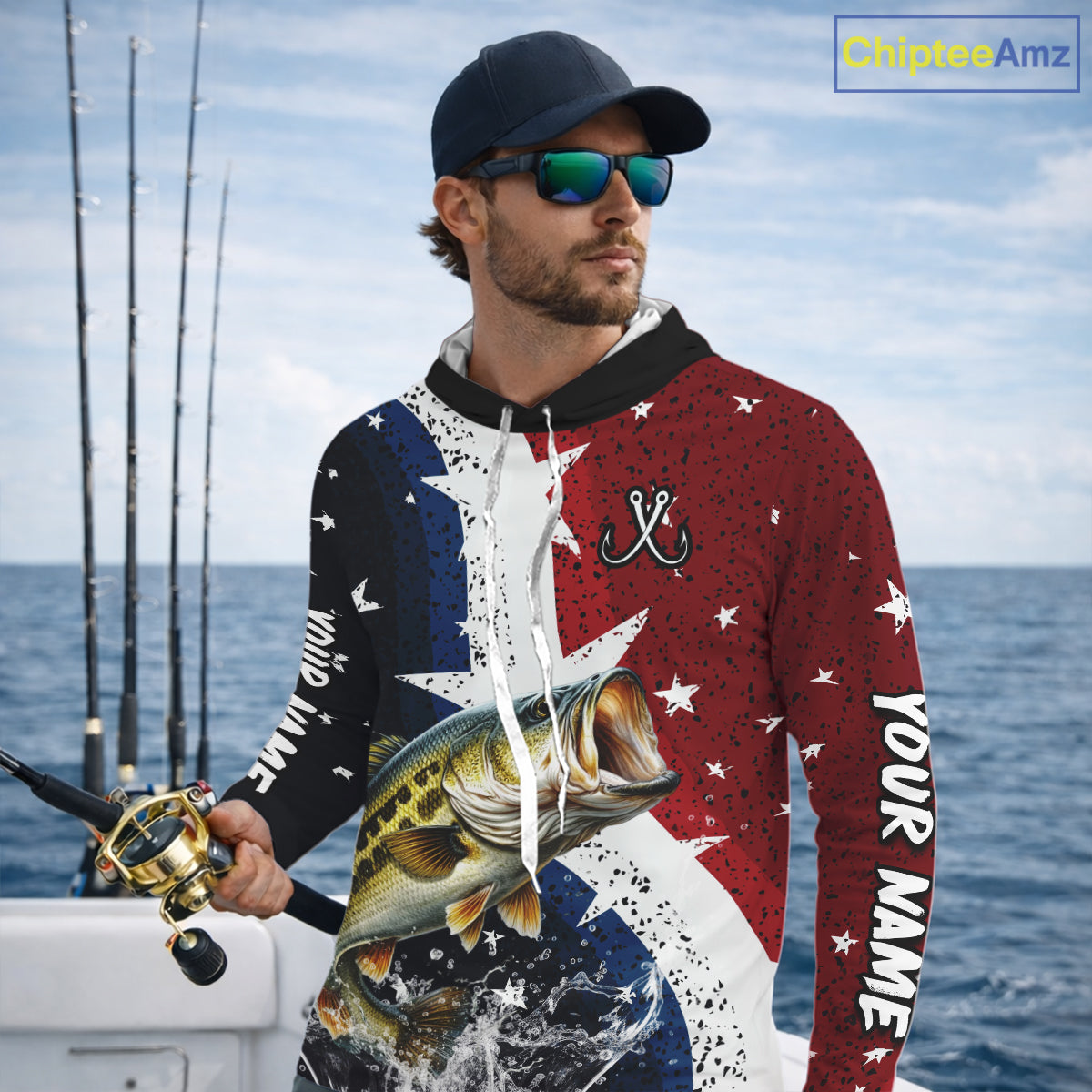 Personalized Texas Flag Bass Fishing Shirt Jerseys, Texas Bass Fishing Shirts Long Sleeve Hooded For Men NHT758