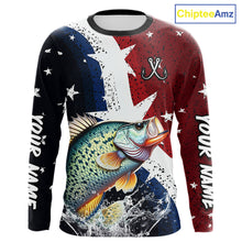 Load image into Gallery viewer, Personalized Texas Flag Crappie Fishing Shirt Jerseys, Texas Crappie Fishing Shirts Long Sleeve For Men NHT759