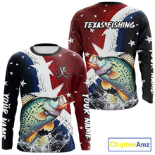 Load image into Gallery viewer, Personalized Texas Flag Crappie Fishing Shirt Jerseys, Texas Crappie Fishing Shirts Long Sleeve For Men NHT759