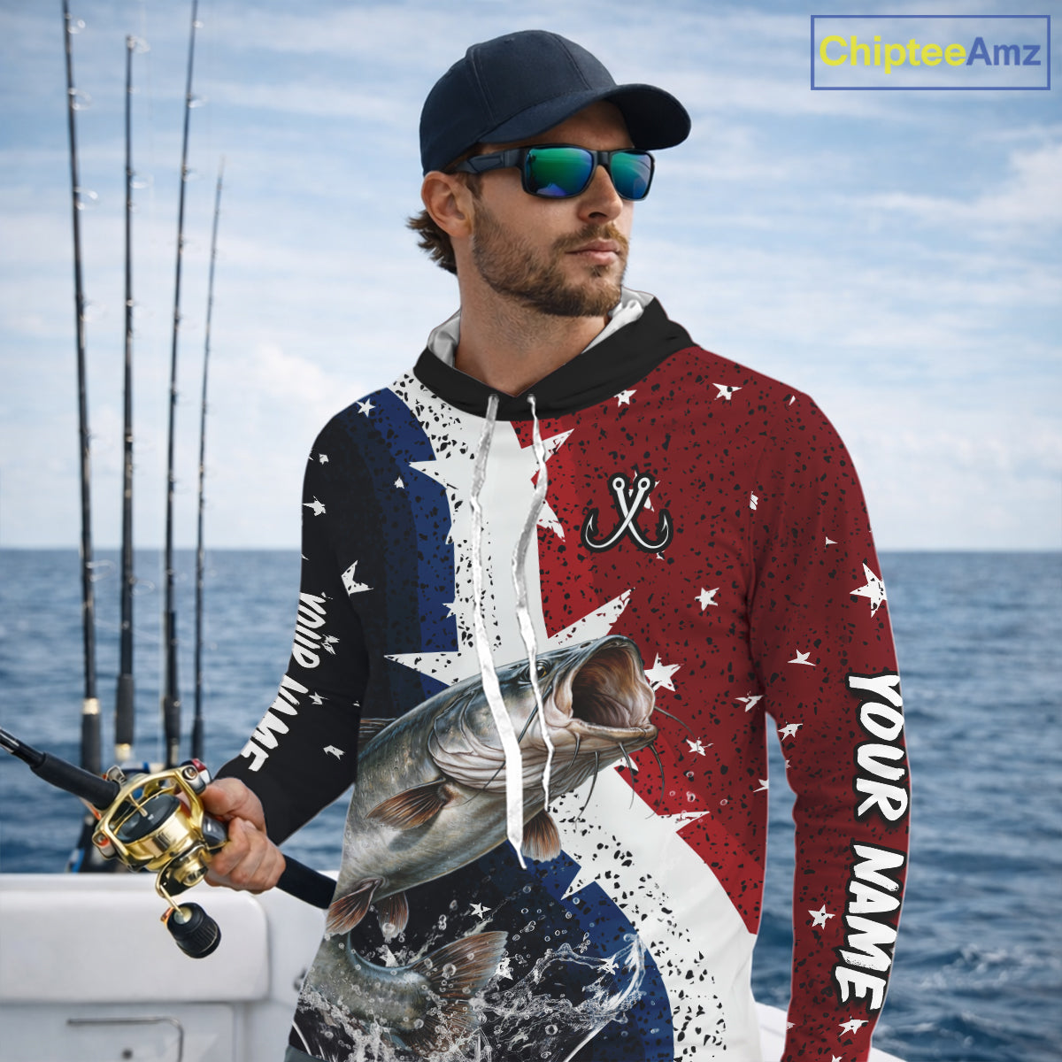 Personalized Texas Flag Catfish Fishing Shirt Jerseys, Texas Catfish Fishing Shirts Long Sleeve Hooded For Men NHT760