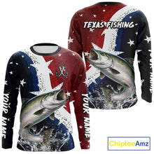 Load image into Gallery viewer, Personalized Texas Flag Chinook Salmon Fishing Shirt Jerseys, Texas Chinook Salmon Fishing Shirts Long Sleeve For Men NHT761