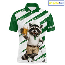 Load image into Gallery viewer, Custom Funny Beer Raccoon Golf Jersey For Mens, Mens Golf Polo Shirt Black Beige Golf Jersey NHT936
