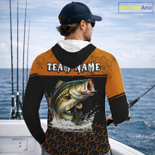 Load image into Gallery viewer, Personalized Largemouth Bass Fishing Jerseys, Orange Bass Hooded Fishing Shirts Long Sleeve Tournament Shirts NHT567