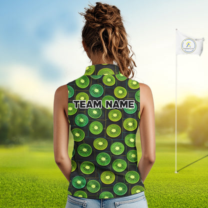 Funny Golf Patchwork Kiwi Womens Sleeveless Polo Shirt, Personalized Womens Golf Polo Shirt NHT580