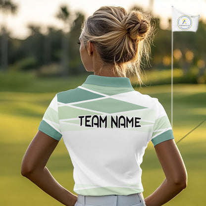 Personalized Golf Polo Shirt Custom Team Name White Green Geometric Golf Team Polo For Womens NHT943