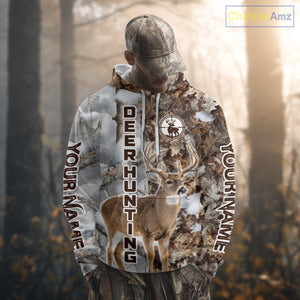 Best Deer Hunting Shirt With Whitetail Deer Winter Camo, Custom Name Deer Hunting Clothes NHT245