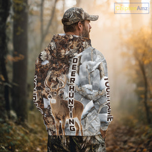 Best Deer Hunting Shirt With Whitetail Deer Winter Camo, Custom Name Deer Hunting Clothes NHT245