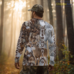 Best Deer Hunting Shirt With Whitetail Deer Winter Camo, Custom Name Deer Hunting Clothes NHT245