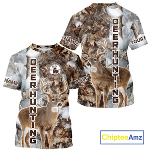 Best Deer Hunting Shirt With Whitetail Deer Winter Camo, Custom Name Deer Hunting Clothes NHT245