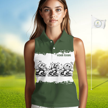 Funny Sleeveless Womens Golf Polo Shirt Green And White Golf Balls Personalized Golf Shirts For Womens NHT787