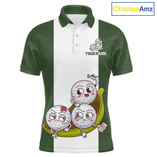 Load image into Gallery viewer, Mens Custom Green White Golf Team Polo Shirt, Funny Golf Ball Family Design, Matching Team Outfit NHT789
