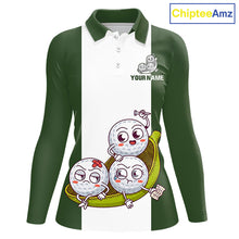 Load image into Gallery viewer, Custom Green White  Womens Golf Team Polo Shirt, Funny Golf Ball Family Design, Matching Team Outfit NHT789