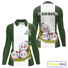Load image into Gallery viewer, Custom Green White  Womens Golf Team Polo Shirt, Funny Golf Ball Family Design, Matching Team Outfit NHT789