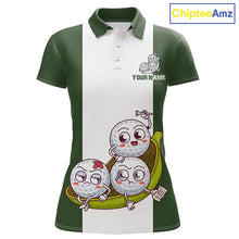 Load image into Gallery viewer, Custom Green White  Womens Golf Team Polo Shirt, Funny Golf Ball Family Design, Matching Team Outfit NHT789