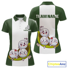 Load image into Gallery viewer, Custom Green White  Womens Golf Team Polo Shirt, Funny Golf Ball Family Design, Matching Team Outfit NHT789