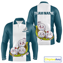 Load image into Gallery viewer, Mens Custom Blue Teal White Golf Team Polo Shirt, Funny Golf Ball Family Design, Matching Team Outfit NHT791