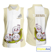 Load image into Gallery viewer, Custom Beige White Sleeveless Womens Golf Team Polo Shirt, Funny Golf Ball Family Design, Matching Team Outfit NHT792