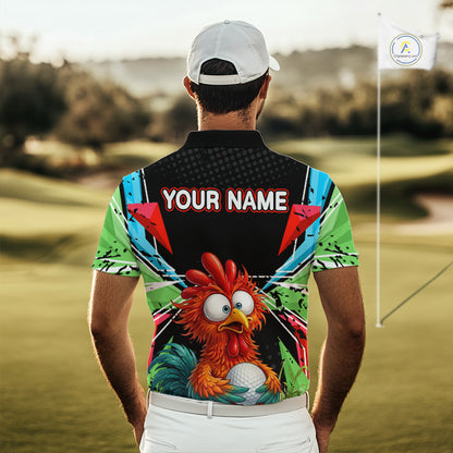 Personalized Crazy Rooster Golf Polo Green Abstract Geometric Golf Apparel For Men NHT955