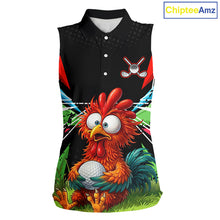 Load image into Gallery viewer, Personalized Crazy Rooster Womens Sleeveless Golf Polo Shirt  Green Abstract Geometric Golf Apparel for Womens