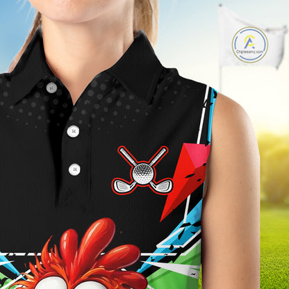 Personalized Crazy Rooster Womens Sleeveless Golf Polo Green Abstract Geometric Golf Apparel For Womens NHT955
