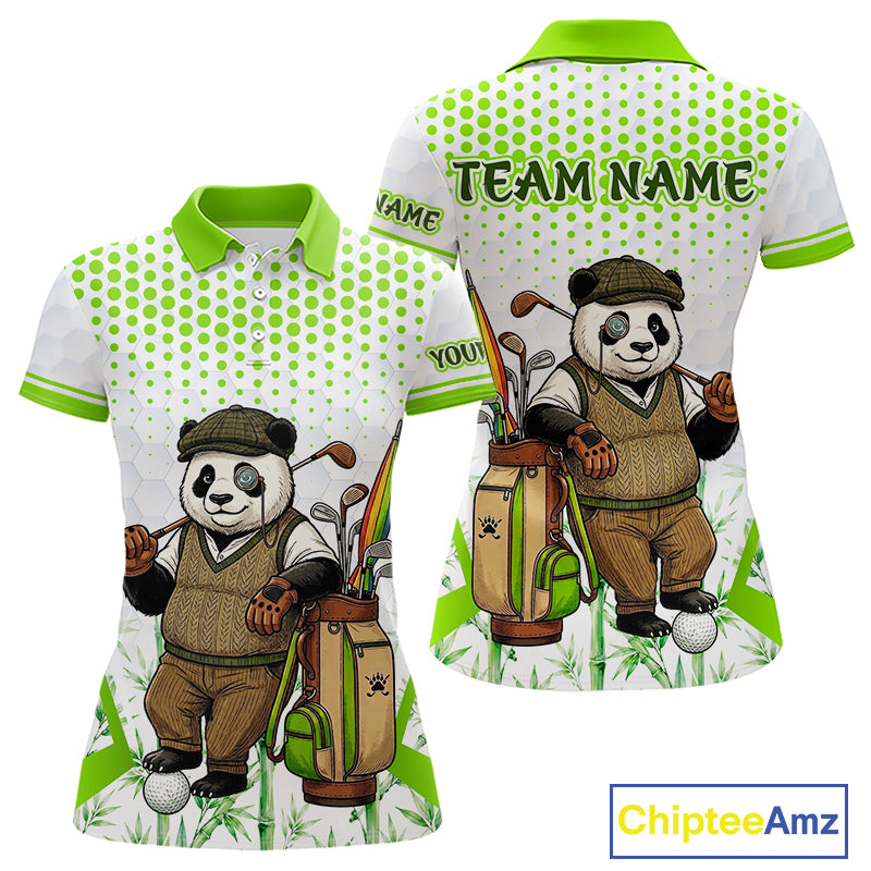 Personalized Vintage Panda Gentleman Golf Polo, Performance Golf Jersey For Womens