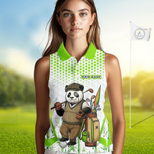 Load image into Gallery viewer, Personalized Vintage Panda Womens Sleeveless Golf Polo, Performance Golf Jersey For Womens NHT957