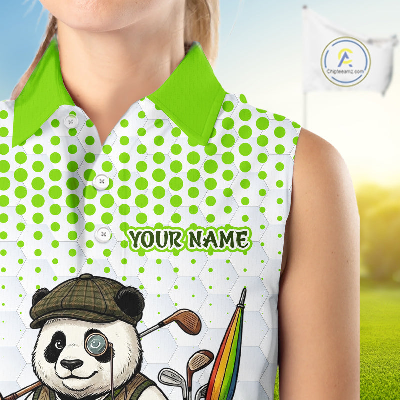 Personalized Vintage Panda Womens Sleeveless Golf Polo, Performance Golf Jersey For Womens NHT957