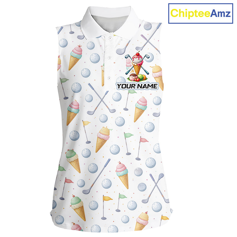 Funny Ice Cream Sleeveless Women Golf Polo Shirts Jersey – Personalized Team Name Golf Shirt NHT809