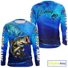 Load image into Gallery viewer, Custom Name Royal Blue Bass Fishing Jersey - Personalized 3D Long Sleeve Fishing Shirt For Men