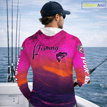 Load image into Gallery viewer, Custom Name Hot Pink Bass Fishing Jersey - Personalized 3D Long Sleeve Hooded Fishing Shirt For Men