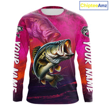 Load image into Gallery viewer, Custom Name Hot Pink Bass Fishing Jersey - Personalized 3D Long Sleeve Fishing Shirt For Men