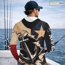 Load image into Gallery viewer, Patriotic Anchor Fishing Shirts Long Sleeve Hooded – Texas Flag Vintage Anchor Fisherman Shirt NHT610