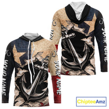 Load image into Gallery viewer, Patriotic Anchor Fishing Shirts Long Sleeve Hooded – Texas Flag Vintage Anchor Fisherman Shirt NHT610